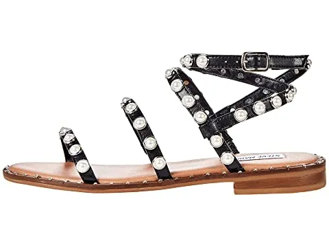 Detail Travel Price guarantee Toe Pearl Ankle Rounded Adjustable Madden Pearl Steve Black Flat Strap Sandal