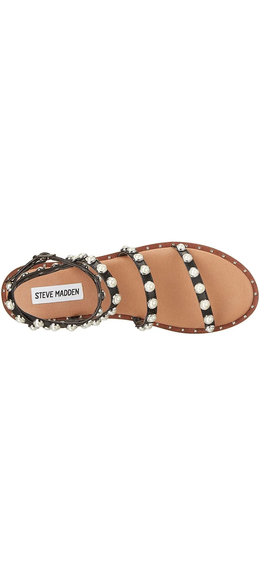 Detail Travel Price guarantee Toe Pearl Ankle Rounded Adjustable Madden Pearl Steve Black Flat Strap Sandal