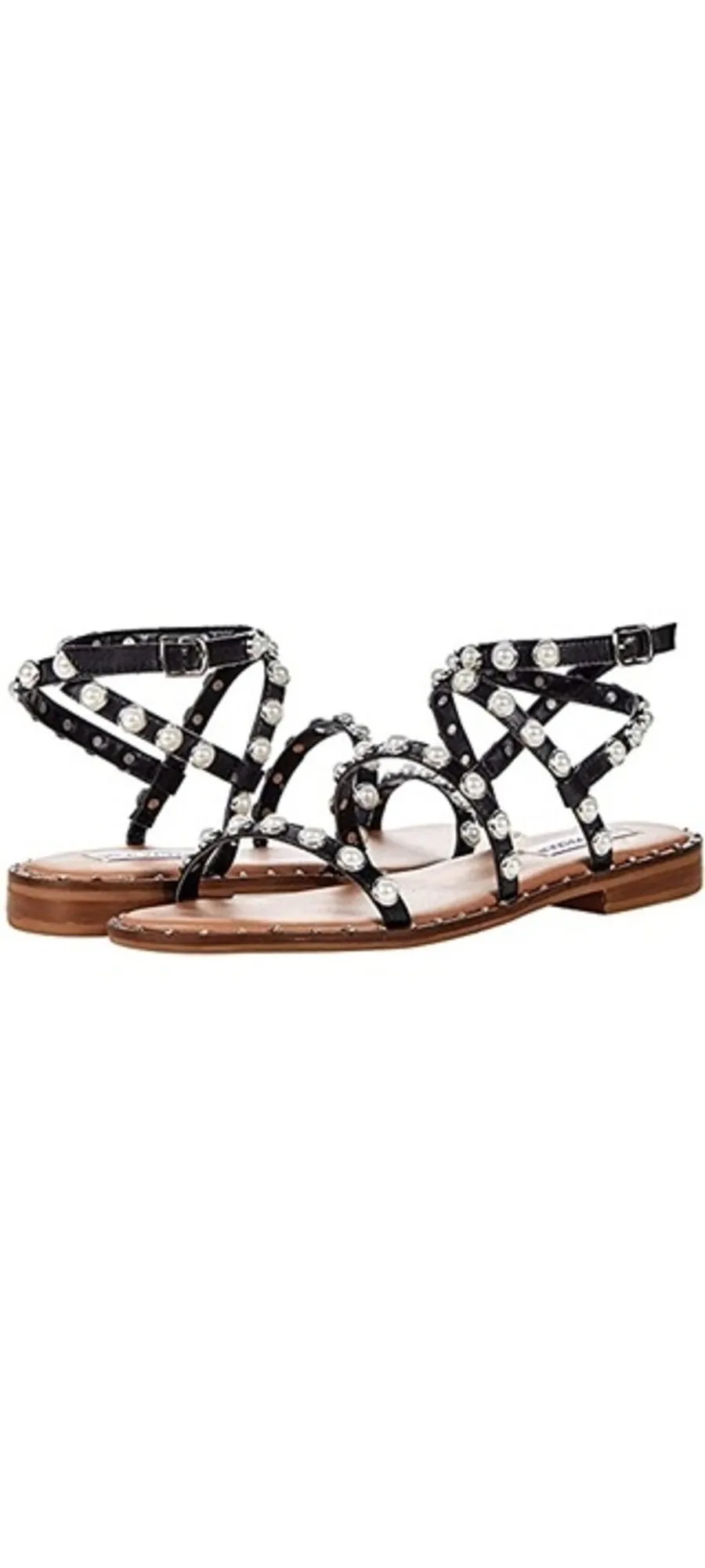 Detail Travel Price guarantee Toe Pearl Ankle Rounded Adjustable Madden Pearl Steve Black Flat Strap Sandal