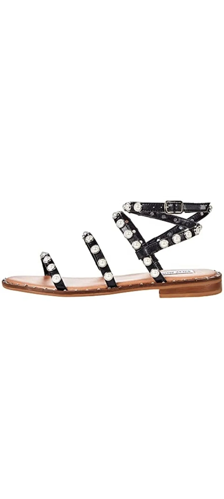 Detail Travel Price guarantee Toe Pearl Ankle Rounded Adjustable Madden Pearl Steve Black Flat Strap Sandal