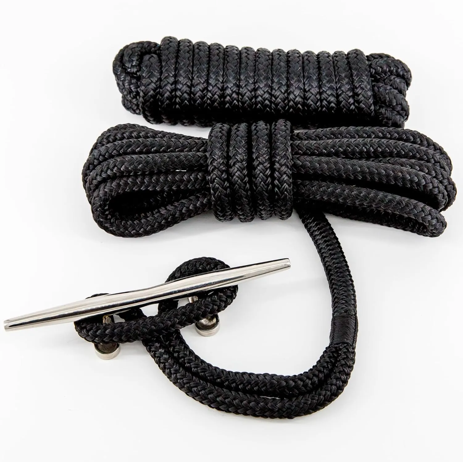 Dock Lines 1/2 inch x 15 Foot - Boat Ropes for Docking with Loop - Boat Rope for Docking with 12 inch Eye - Double Braided Mooring Lines - Black - 2 Pack