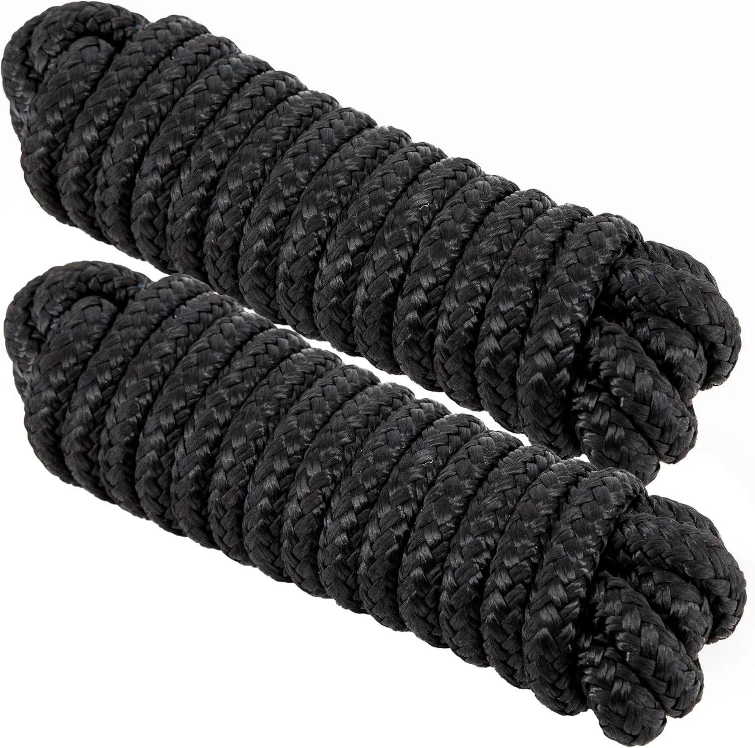 Dock Lines 1/2 inch x 15 Foot - Boat Ropes for Docking with Loop - Boat Rope for Docking with 12 inch Eye - Double Braided Mooring Lines - Black - 2 Pack