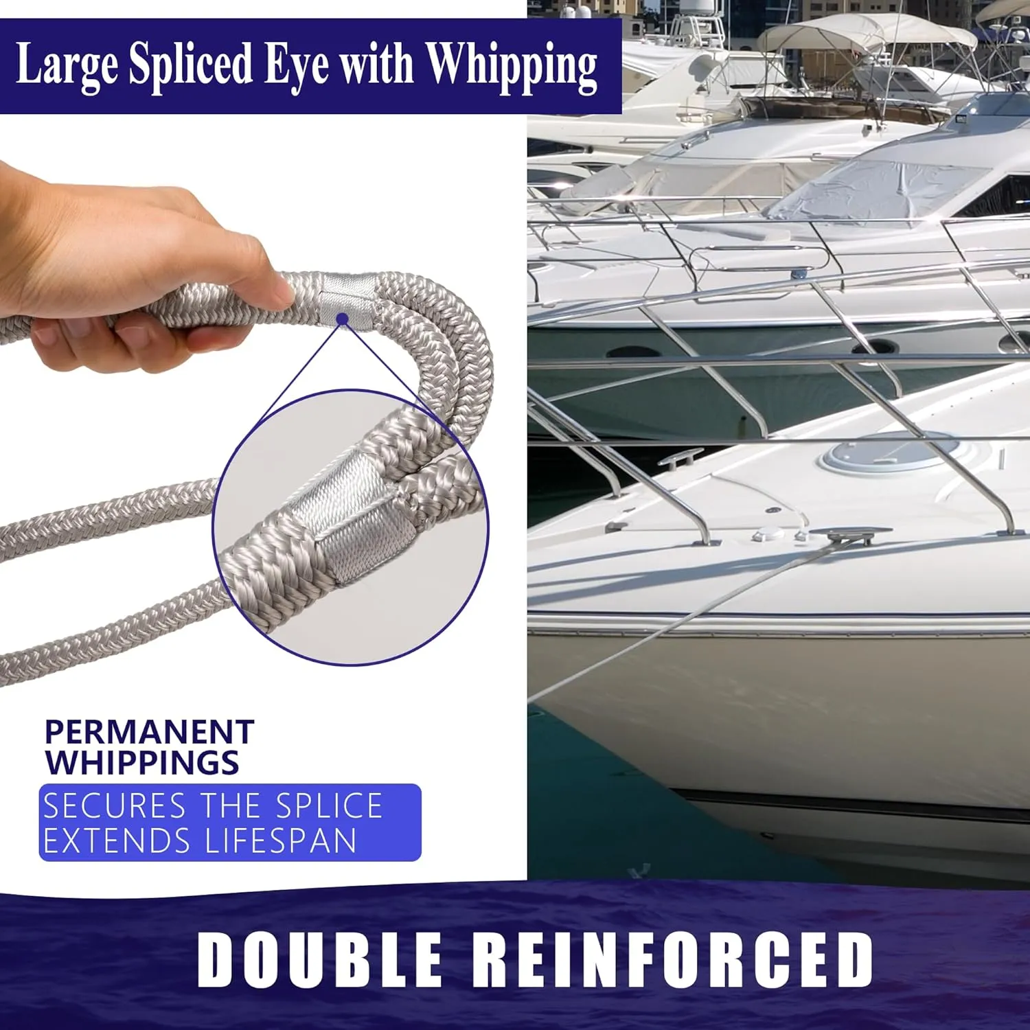 Dock Lines 1/2 inch x 15 Foot - Boat Ropes for Docking with Loop - Boat Rope for Docking with 12 inch Eye - Double Braided Mooring Lines - Black - 2 Pack