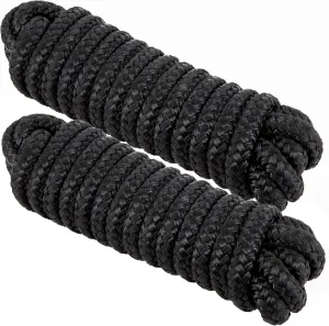 Dock Lines 1/2 inch x 15 Foot - Boat Ropes for Docking with Loop - Boat Rope for Docking with 12 inch Eye - Double Braided Mooring Lines - Black - 2 Pack