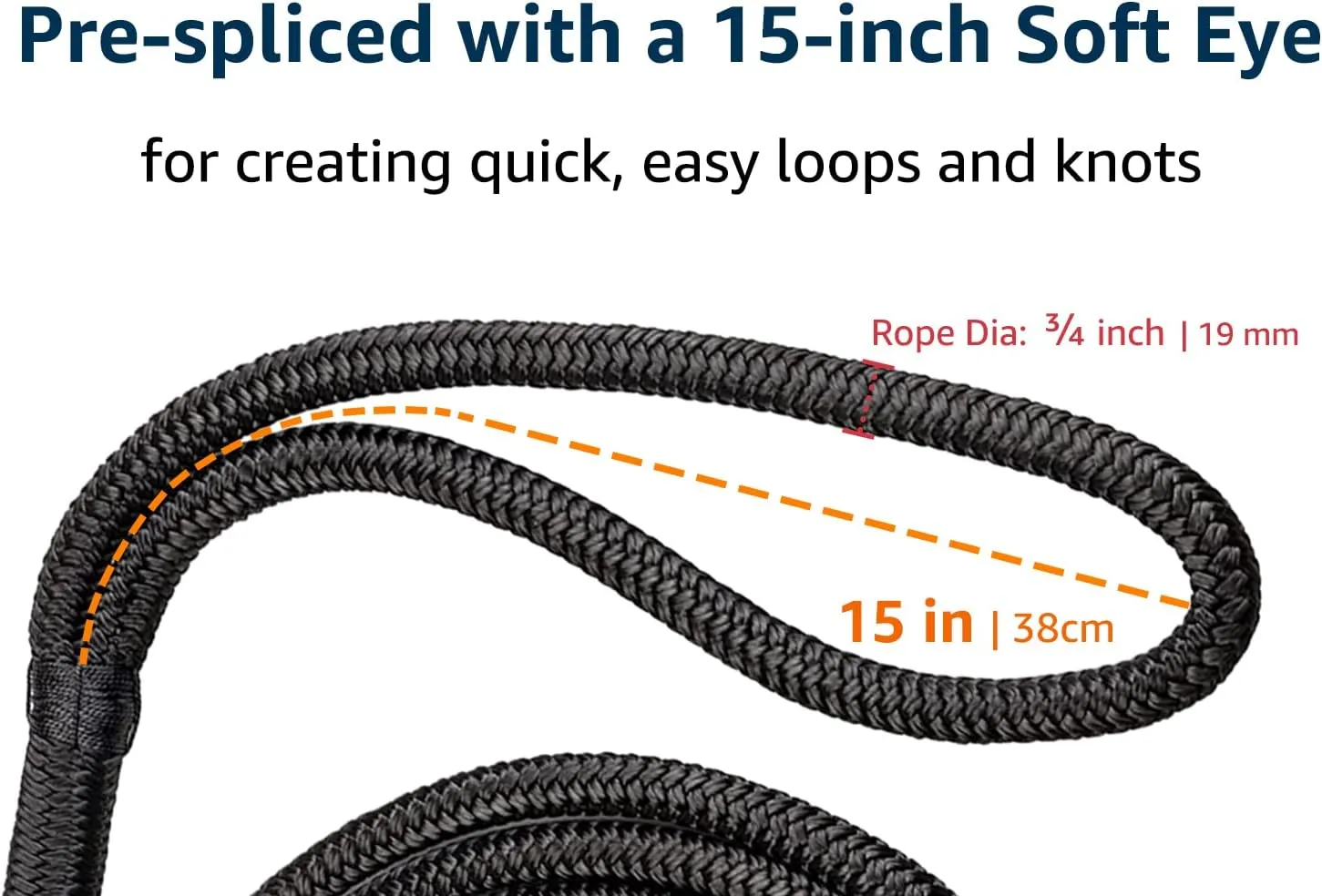 Dock Lines: 3/4" x 20' Double Braided Nylon Boat Dock Lines - Premium Boat Ropes for Docking with 15" Loop - Marine Grade Boat Rope/Dock Line, Sturdy Mooring Marine Rope - 2 Pack (Black)
