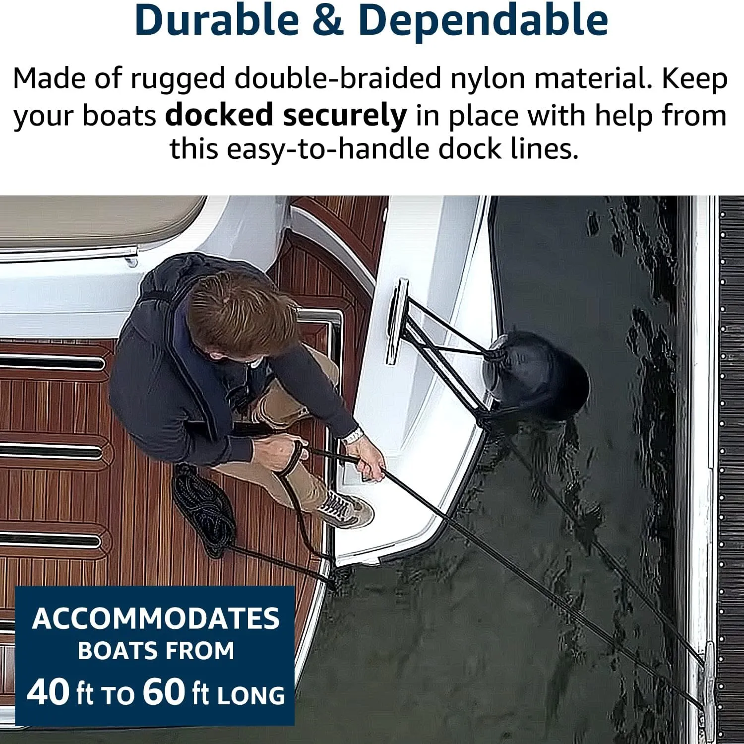 Dock Lines: 3/4" x 20' Double Braided Nylon Boat Dock Lines - Premium Boat Ropes for Docking with 15" Loop - Marine Grade Boat Rope/Dock Line, Sturdy Mooring Marine Rope - 2 Pack (Black)