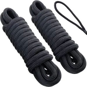 Dock Lines: 3/4" x 25' Double-Braided Nylon Boat Dock Line, Premium Boat Ropes for Docking with 12" Eyelet, Mooring Lines for Boats, Marine Rope Boat Accessories, 2 Pack (3/4" 25ft)