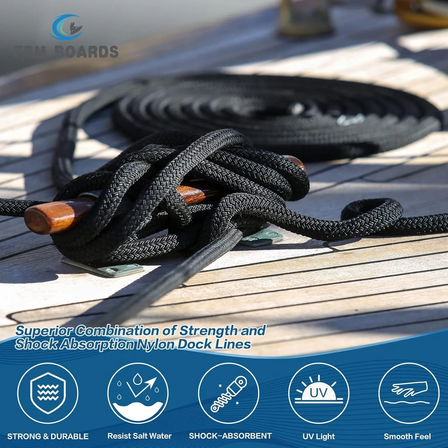 Dock Lines: 3/4" x 25' Double-Braided Nylon Boat Dock Line, Premium Boat Ropes for Docking with 12" Eyelet, Mooring Lines for Boats, Marine Rope Boat Accessories, 2 Pack (3/4" 25ft)