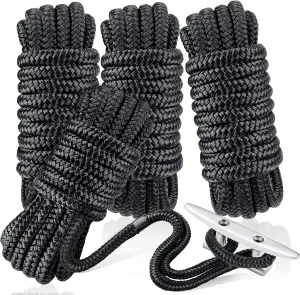 Dock Lines & Ropes Boat Accessories - 4 Pack 3/8" x 15' Double Braided Nylon Dock Lines with 12” Loop Excellent 5800 lbs Breaking Strength Marine Rope for Kayak Pontoon Boats up to 30ft Boating Gifts