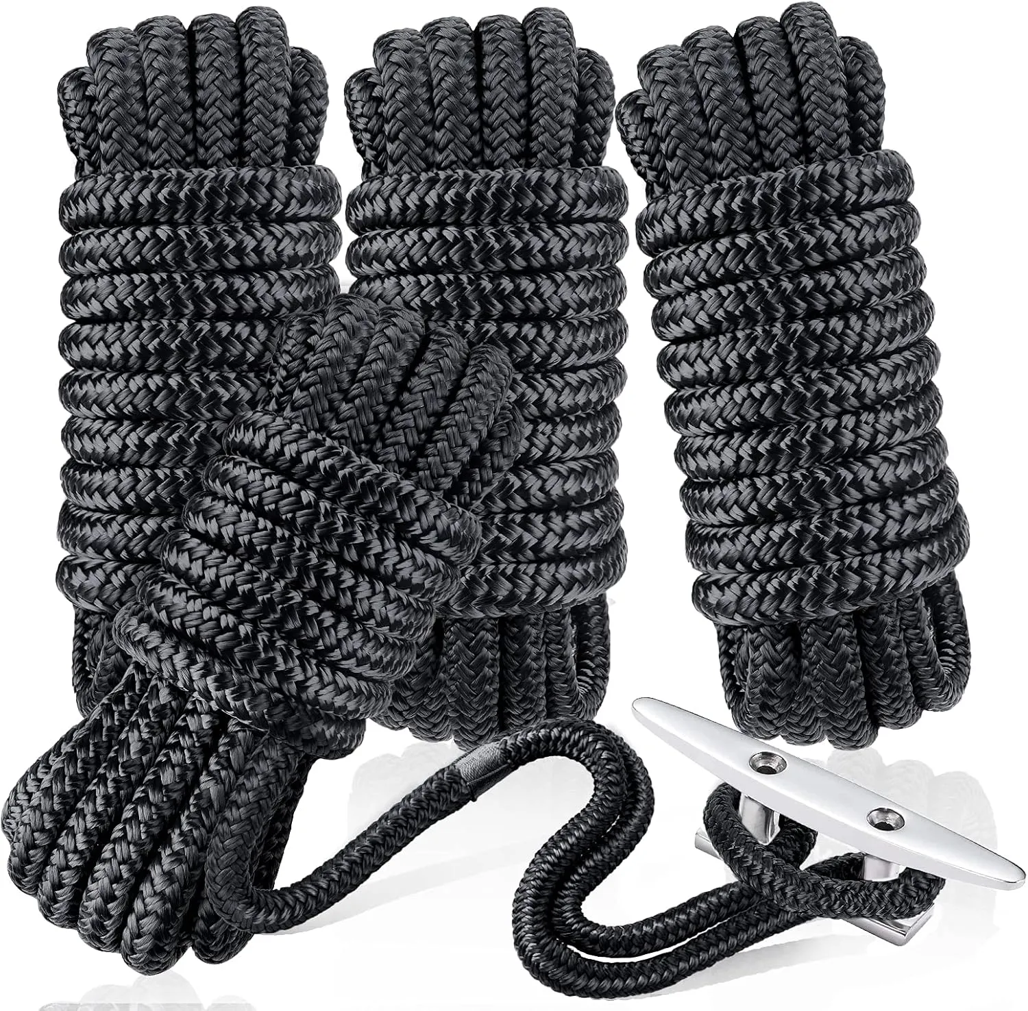 Dock Lines & Ropes Boat Accessories - 4 Pack 3/8" x 15' Double Braided Nylon Dock Lines with 12” Loop Excellent 5800 lbs Breaking Strength Marine Rope for Kayak Pontoon Boats up to 30ft Boating Gifts