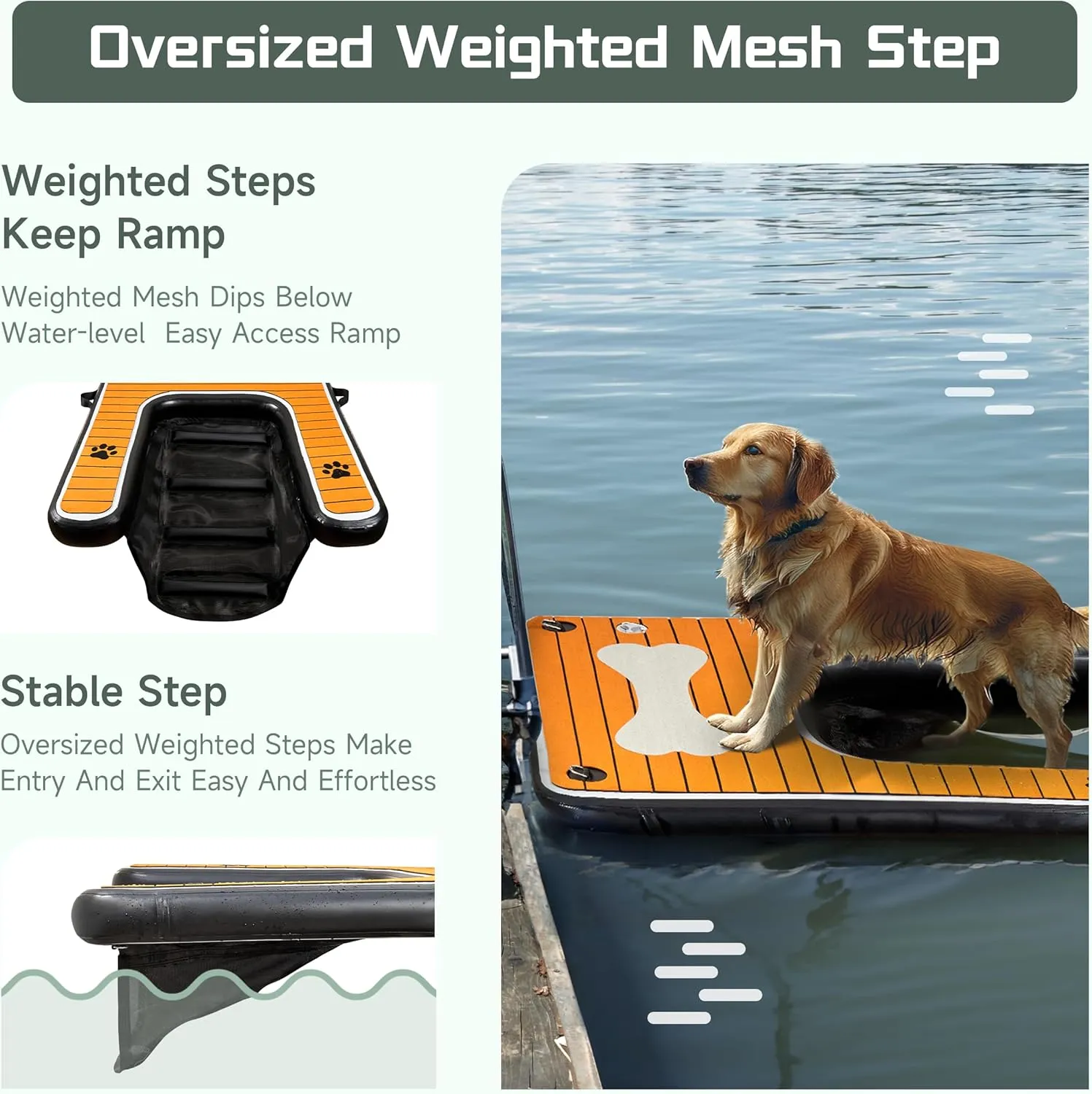 Dog Pool Ramp - Inflatable Dog Boat Ramp (48" x 35"), Safe & Easy Water Access, Supports Dogs Up to 210 Pounds, Suitable for Pool, Dock & Lake