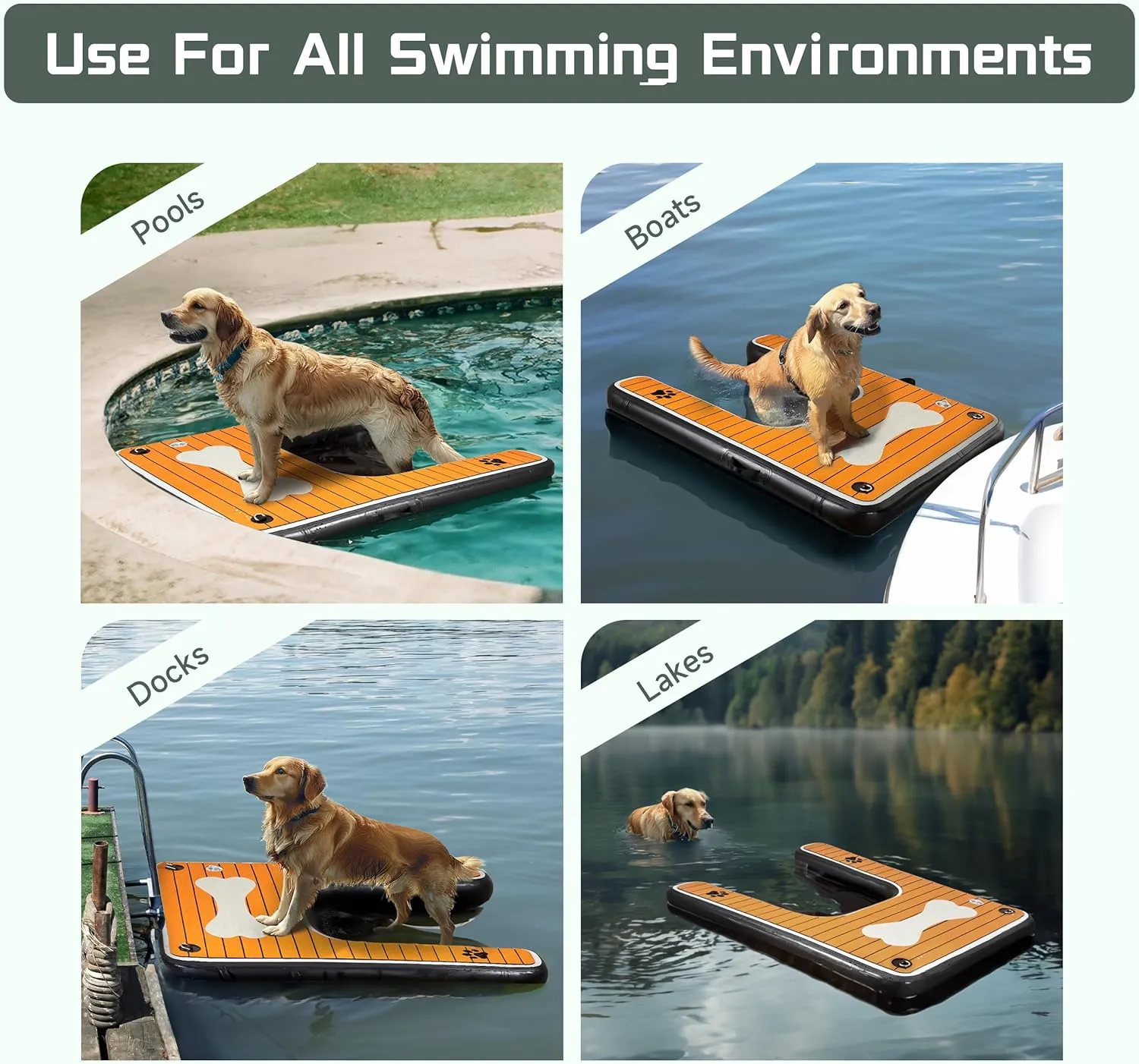 Dog Pool Ramp - Inflatable Dog Boat Ramp (48" x 35"), Safe & Easy Water Access, Supports Dogs Up to 210 Pounds, Suitable for Pool, Dock & Lake
