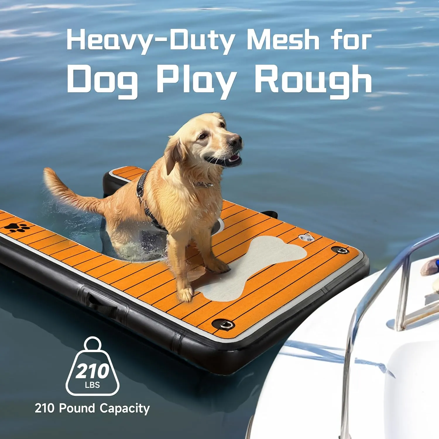 Dog Pool Ramp - Inflatable Dog Boat Ramp (48" x 35"), Safe & Easy Water Access, Supports Dogs Up to 210 Pounds, Suitable for Pool, Dock & Lake
