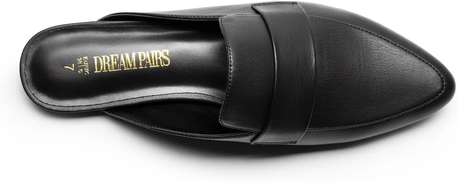 DREAM PAIRS Women's Flat Mules Buckle Pointed Toe Backless Slip on Slides Loafer Shoes