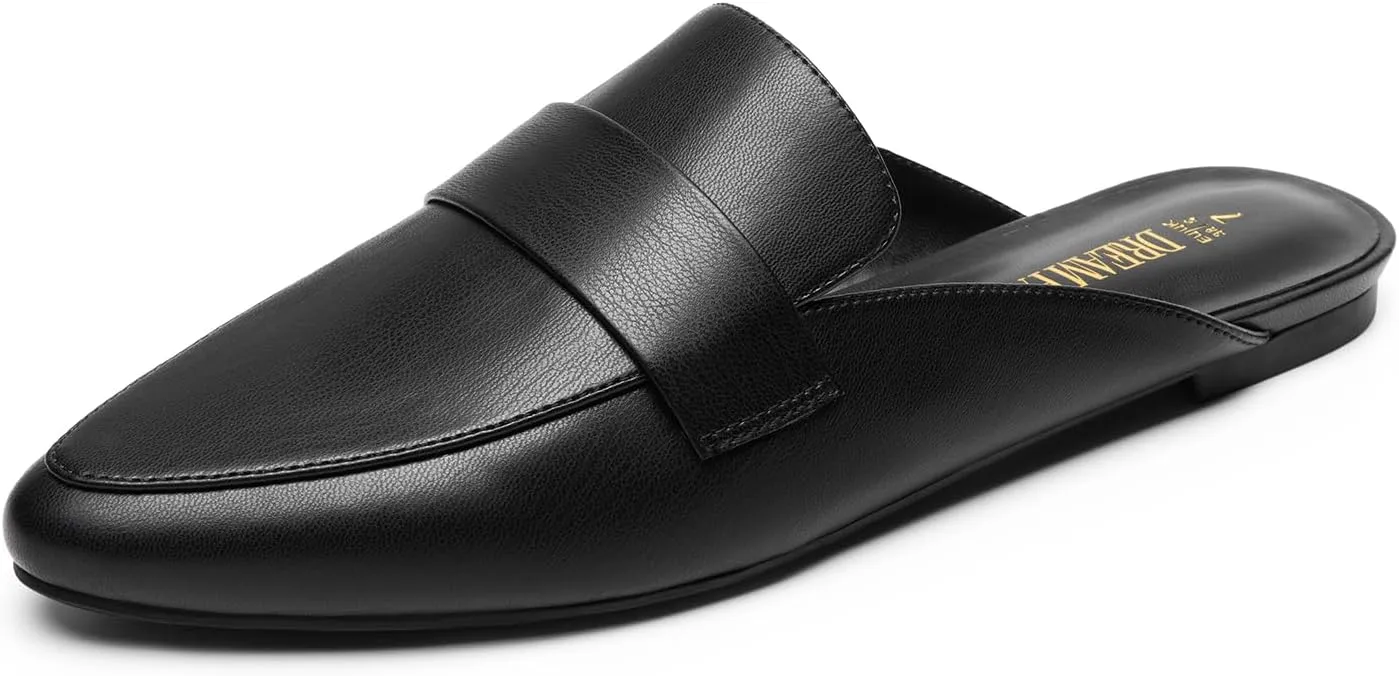 DREAM PAIRS Women's Flat Mules Buckle Pointed Toe Backless Slip on Slides Loafer Shoes