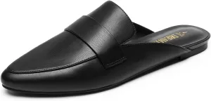 DREAM PAIRS Women's Flat Mules Buckle Pointed Toe Backless Slip on Slides Loafer Shoes