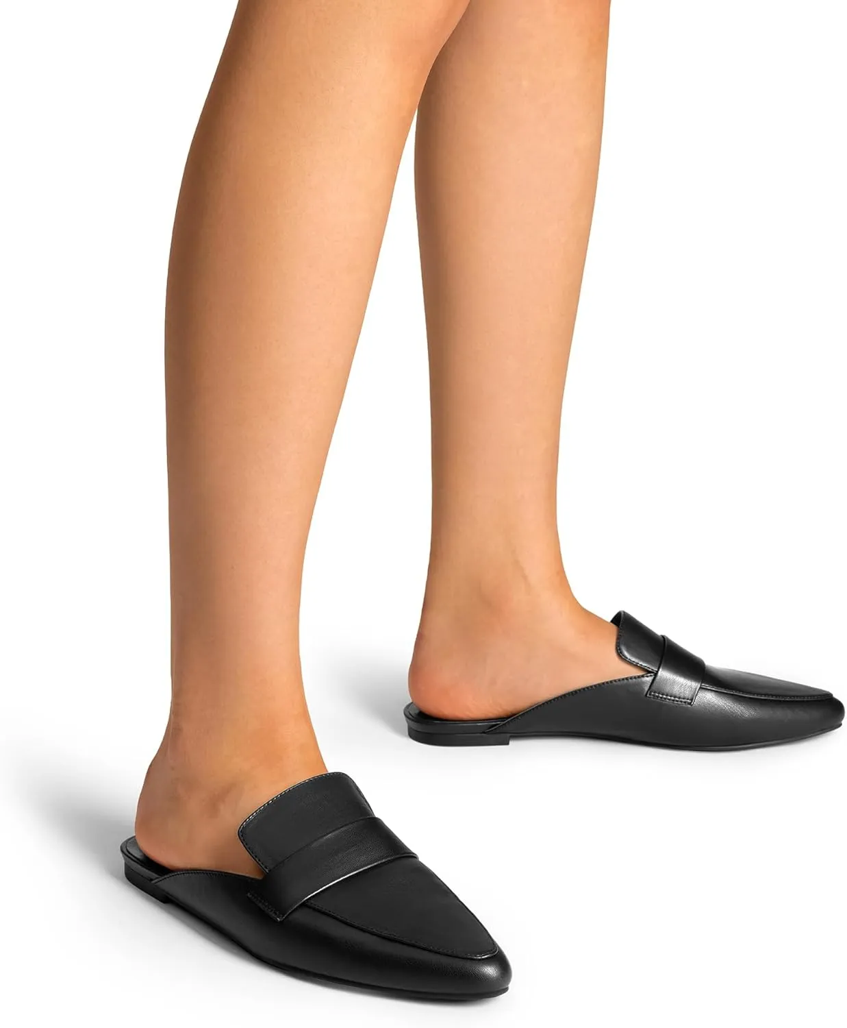 DREAM PAIRS Women's Flat Mules Buckle Pointed Toe Backless Slip on Slides Loafer Shoes