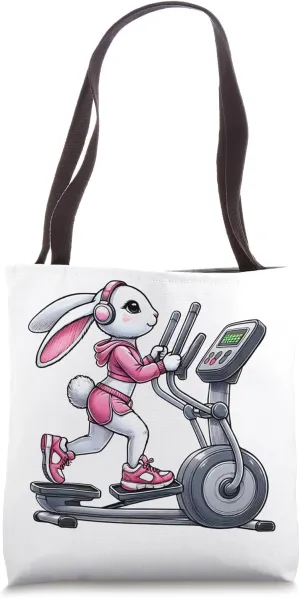 Easter Bunny on Elliptical trainer Gym Fitness Workout Tote Bag
