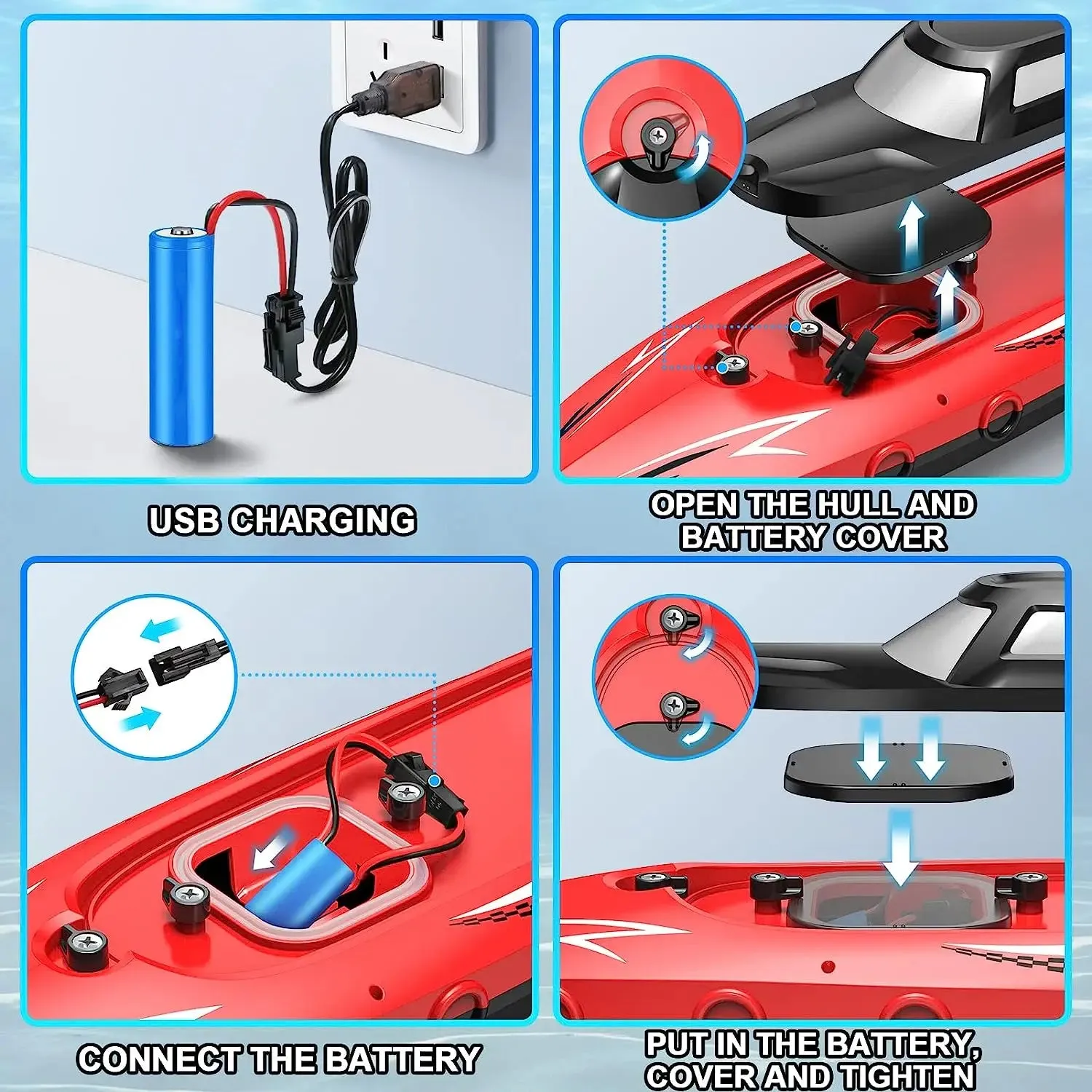Exciting RC Speed Boat Remote Control Electric Toy 2.4G Remote Control Double Propeller Fast Boat for Pools and Lakes
