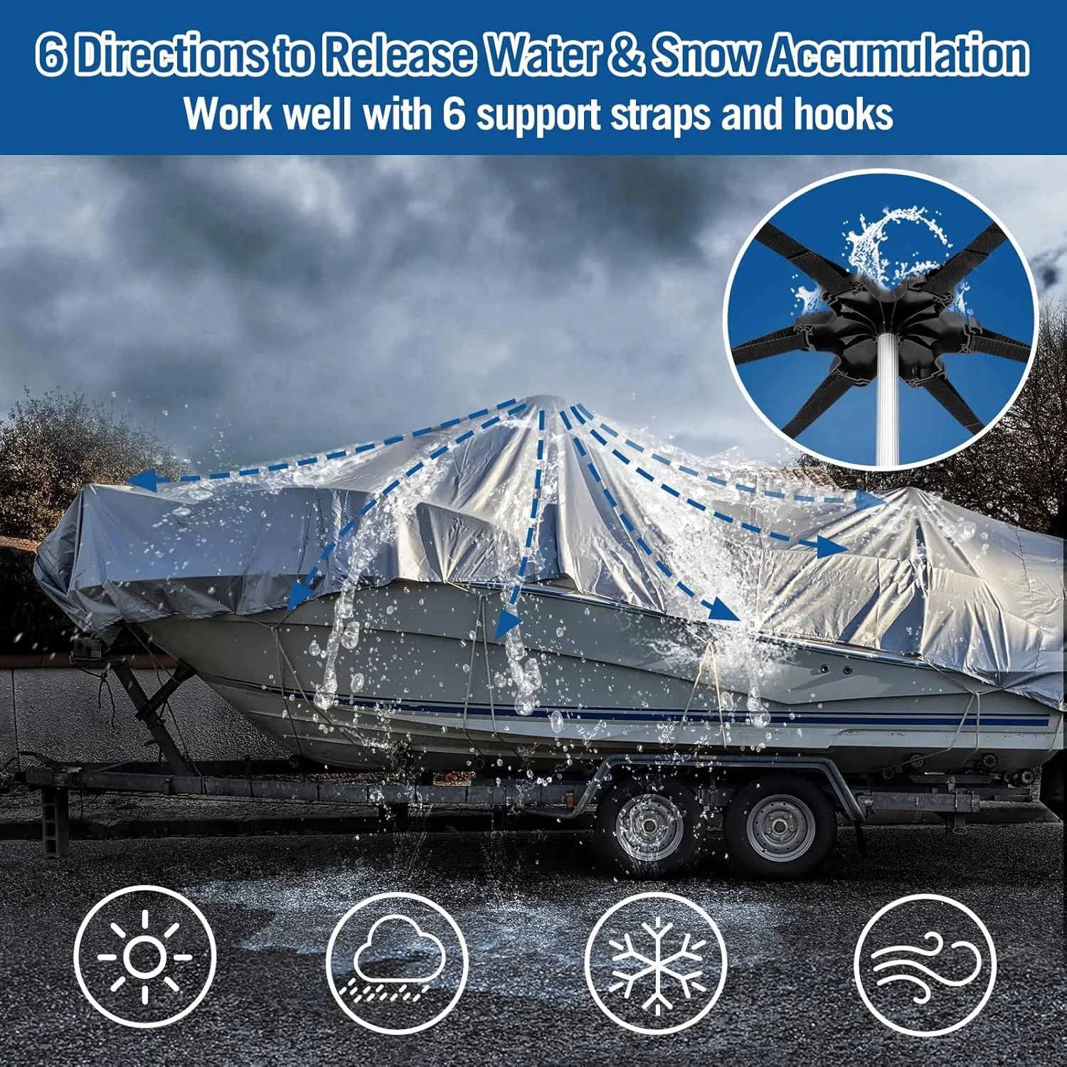 [Extra Tall] Affordura Boat Cover Support Pole with Metal Tripod Base and Hexagon Top, 27-71" Adjustable Poles with 6 Straps, Pontoon Cover Support System, 2 Set