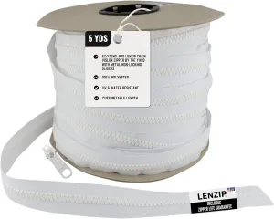 EZ-Xtend #10 Lenzip Chain Vislon Zipper by The Yard with Non-Locking Sliders. Boat Cushions, Duffle Bags, Back Packs, Sewing, Replacement Zipper(5 Yards & 4 Single Pulls Non-Locking)