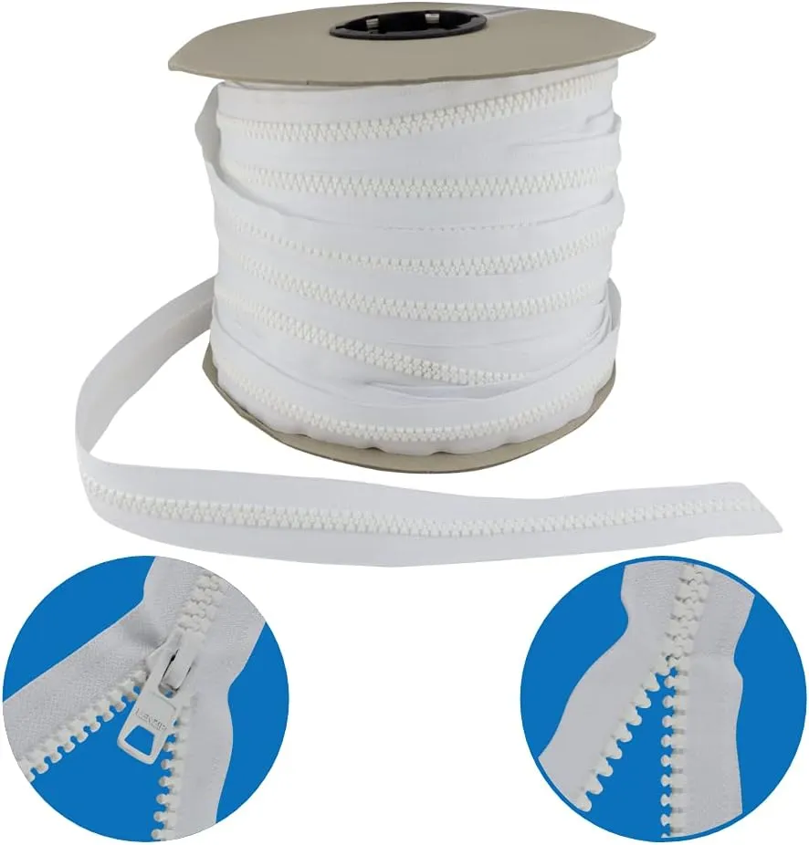 EZ-Xtend #10 Lenzip Chain Vislon Zipper by The Yard with Non-Locking Sliders. Boat Cushions, Duffle Bags, Back Packs, Sewing, Replacement Zipper(5 Yards & 4 Single Pulls Non-Locking)