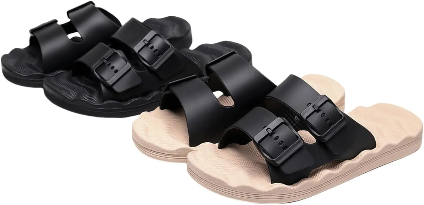 FAYUEKEY Sandals for Women men Double Adjustable Buckle Beach Slide