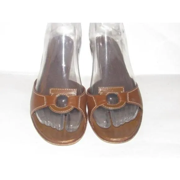 Ferragamo Vintage Brown Leather Mule Sandals with Gancini Accent