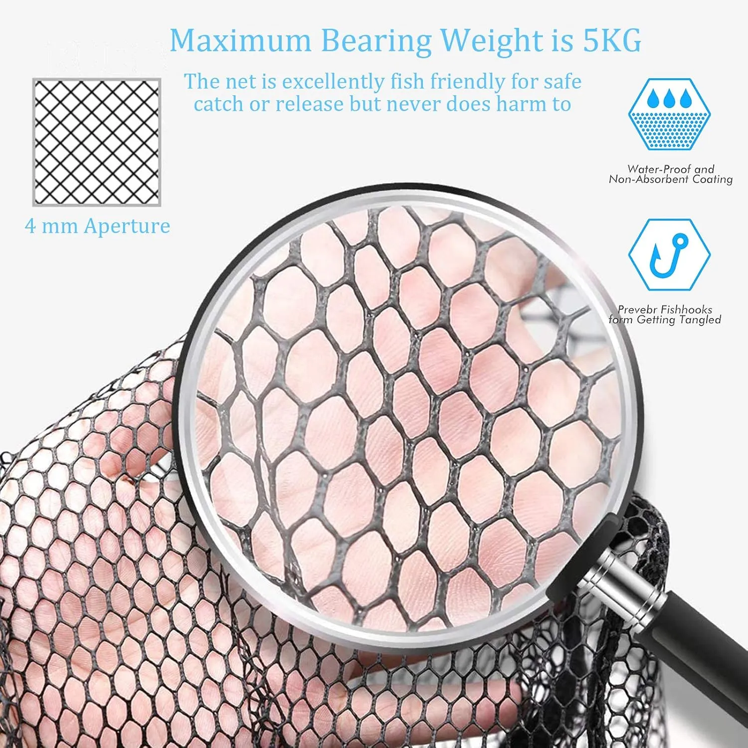 Fishing Landing Net with Aluminum Telescoping Pole 75" Long Handle,Rubber Coated Nylon Mesh,for Steelhead,Salmon,Fly,Kayak,Catfish,Bass,Trout,Shrimp,Crab,for Easy Catch & Release,Extend to 75 Inch