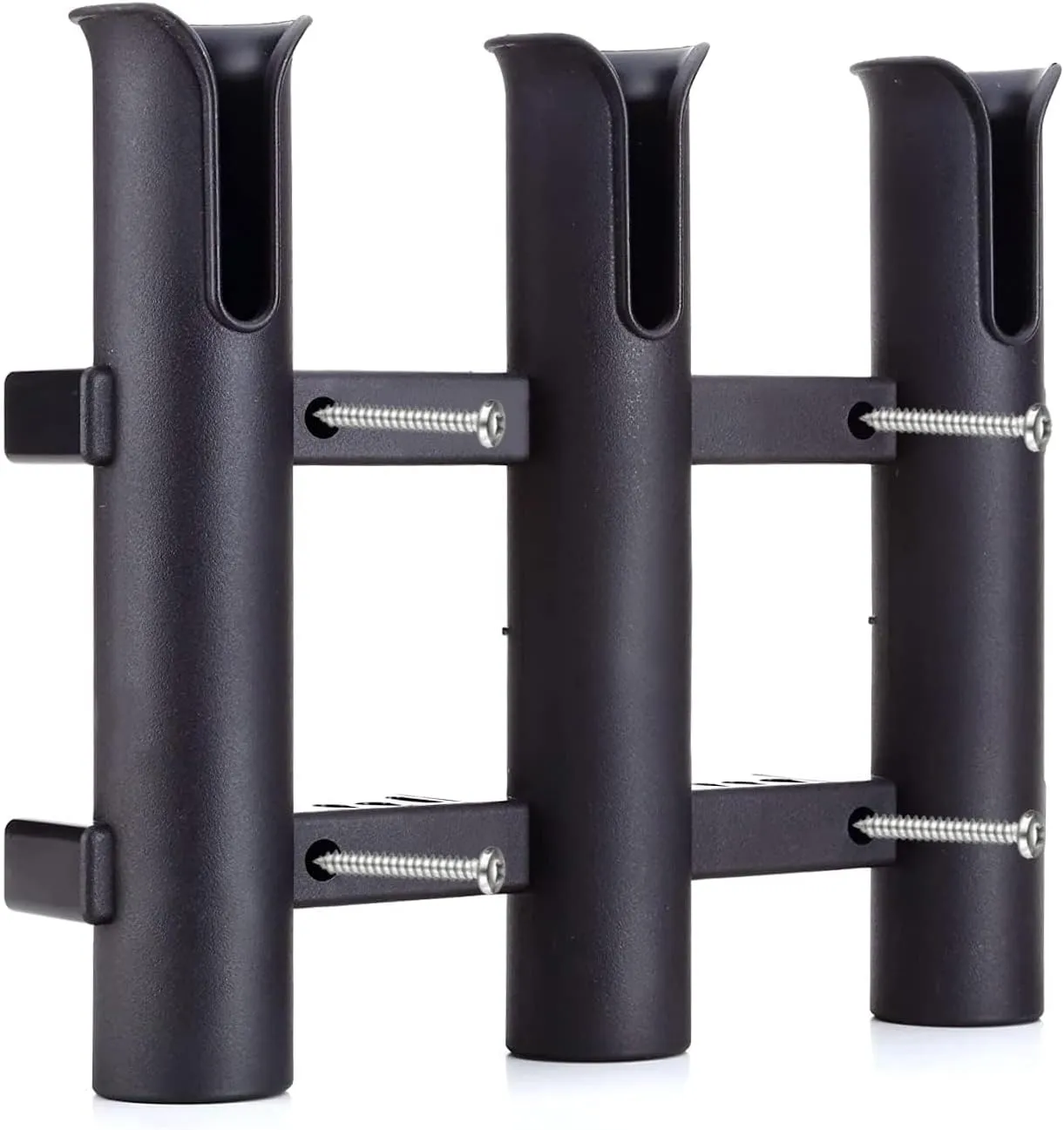 Fishing Rod Holder Bracket, Tube 3 Rod Rack, Fishing Rod for Boat Kayak Garage Storage or Truck with Screws Side-Mount (Black)
