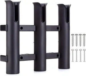 Fishing Rod Holder Bracket, Tube 3 Rod Rack, Fishing Rod for Boat Kayak Garage Storage or Truck with Screws Side-Mount (Black)