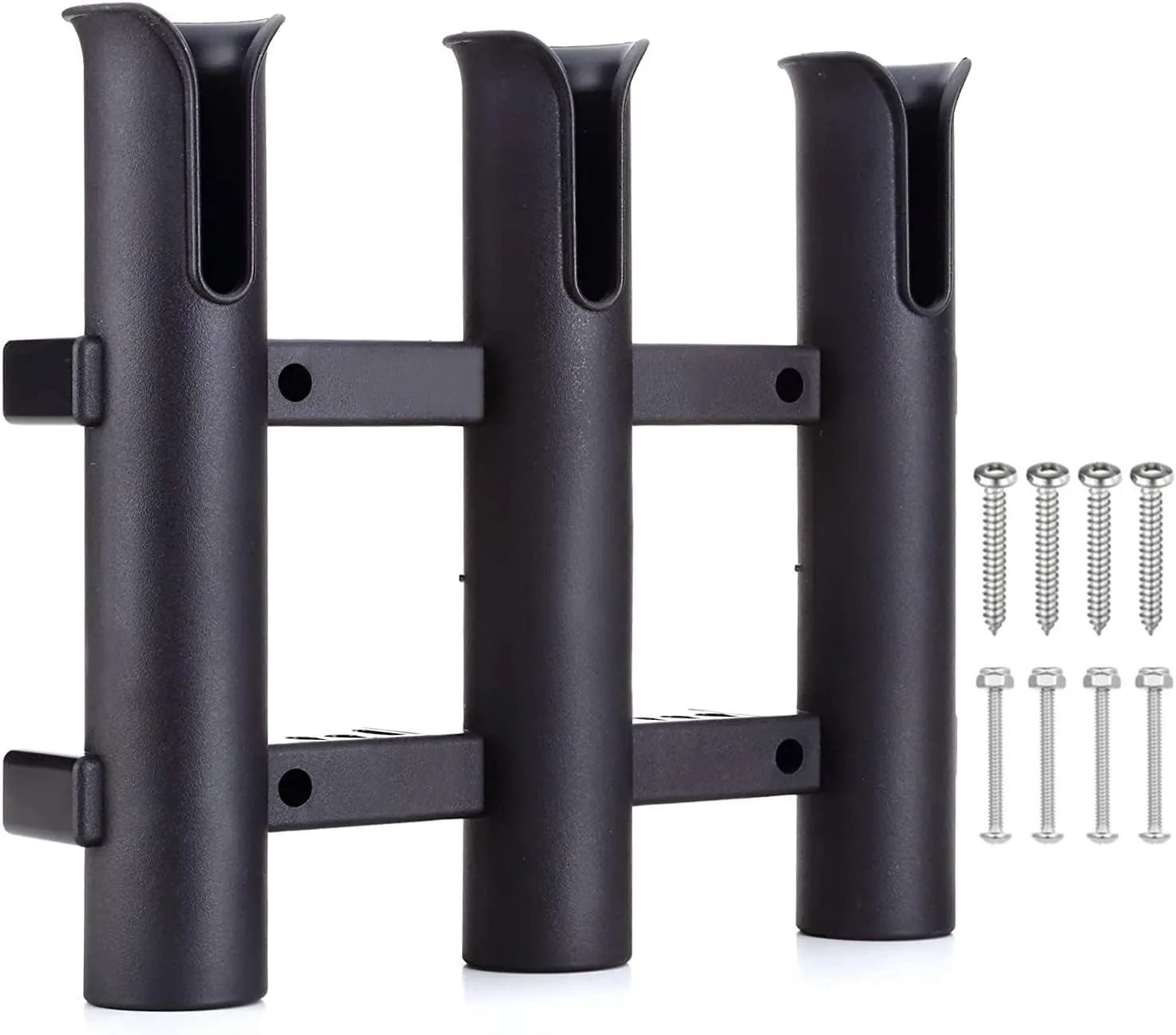 Fishing Rod Holder Bracket, Tube 3 Rod Rack, Fishing Rod for Boat Kayak Garage Storage or Truck with Screws Side-Mount (Black)
