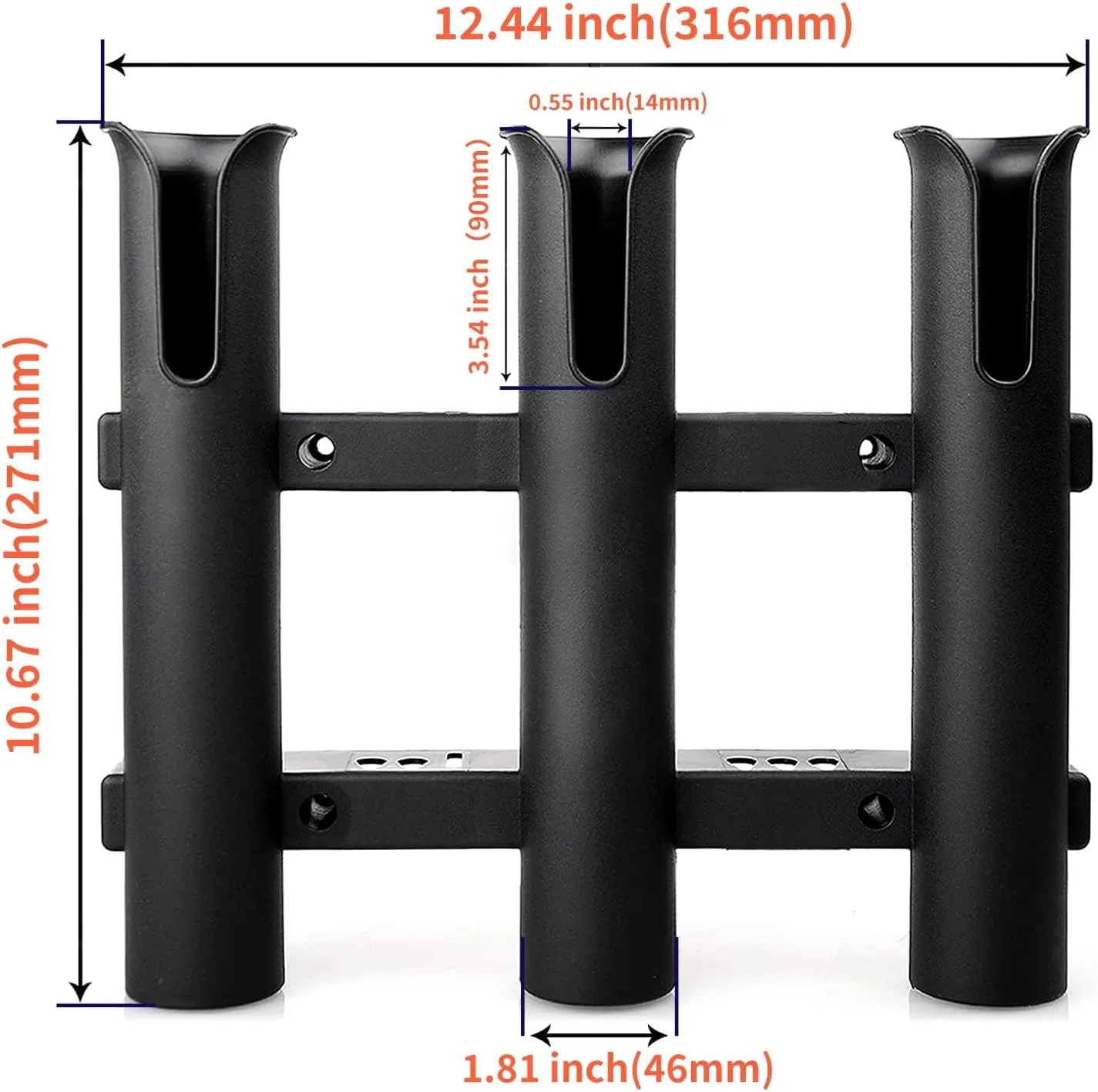 Fishing Rod Holder Bracket, Tube 3 Rod Rack, Fishing Rod for Boat Kayak Garage Storage or Truck with Screws Side-Mount (Black)