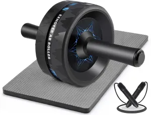 Fitness Ab Roller Wheel for Abdominal Exercises Abs Workout Equipment with Knee Pad and Jump Rope for Home Office Gym Trainer