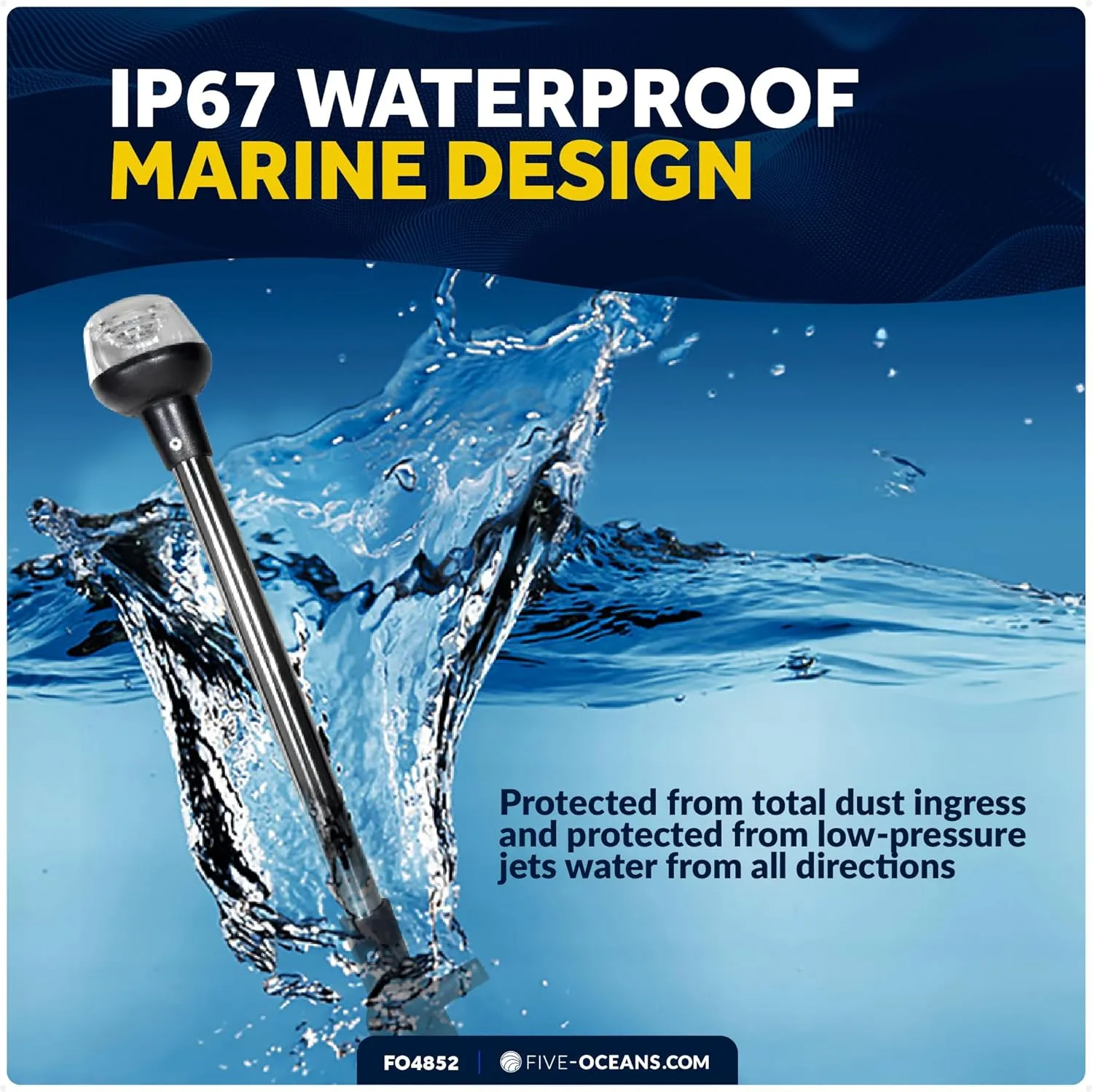 Five Oceans 16-Inch LED Anchor Light, Fold-Down, IP67 Waterproof, 2NM USCG, 8-30VDC - FO4852