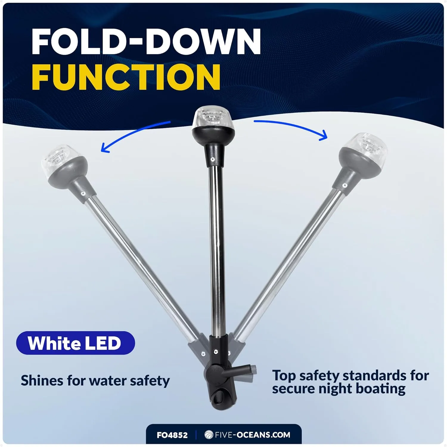 Five Oceans 16-Inch LED Anchor Light, Fold-Down, IP67 Waterproof, 2NM USCG, 8-30VDC - FO4852