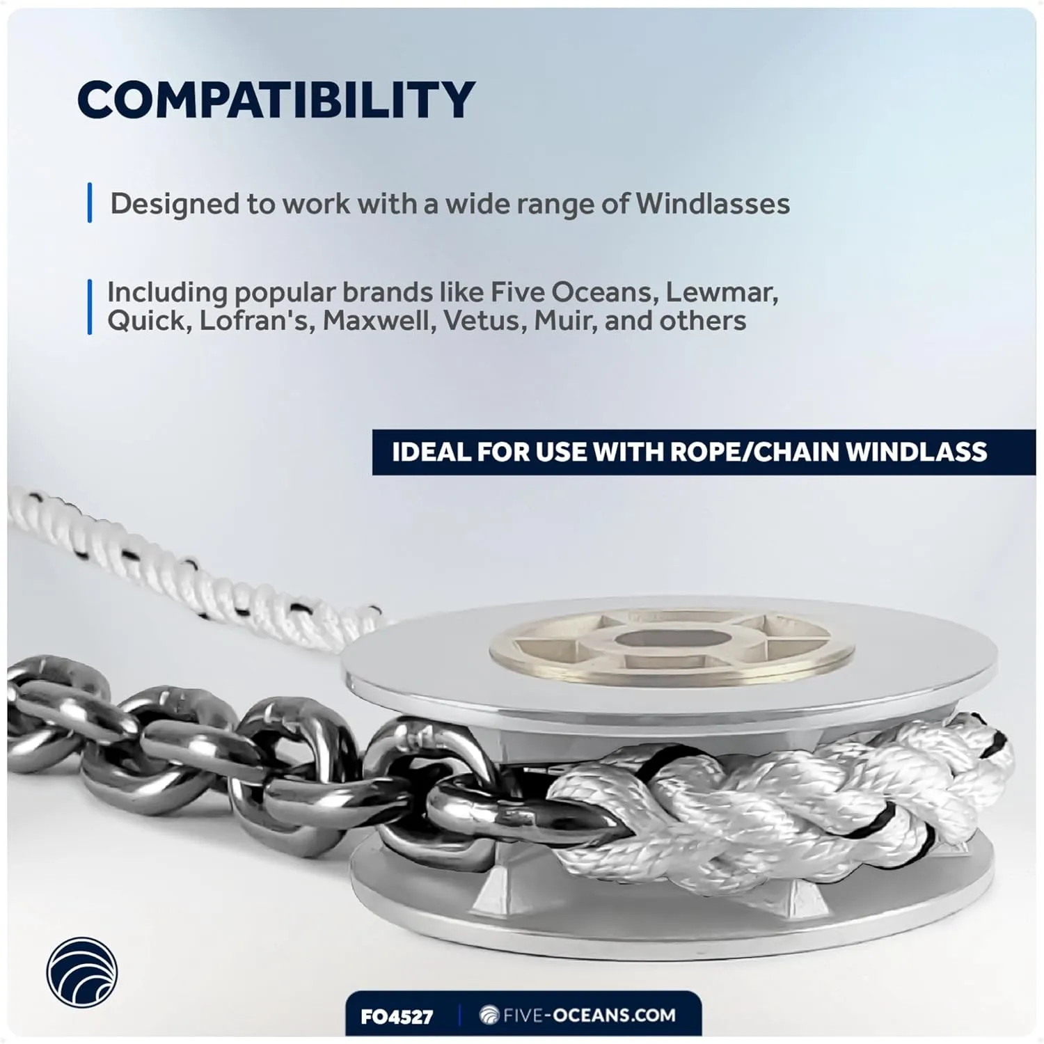 Five Oceans Windlass Anchor Rode, Hand-Spliced Anchor Rope and Chain Combination Kit, Nylon 3-Strand Rope, HT G4 Stainless Steel Chain for Boat Anchor System - Multiple Sizes