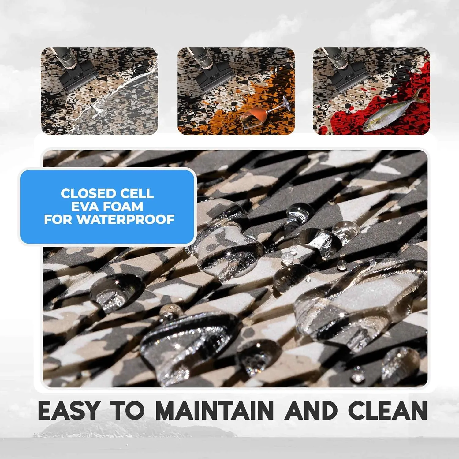 FOCEAN Boat Flooring EVA Foam Boat Decking Camo Marine Flooring Self-Adhesive Marine Mat for Motorboat RV Yacht Kayak 94.5" x 47.2"/23.6"/15.7"