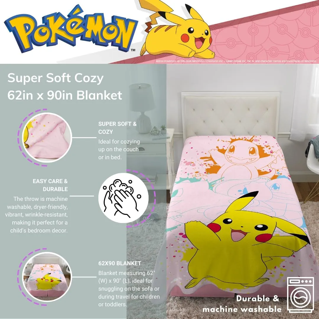 Franco Pokemon Girl Pikachu Kids Bedding Super Soft Cozy Throw Blanket, 62 in x 90 in, (Officially Licensed Product) Kids