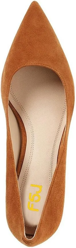 FSJ Women Classic Casual Pumps Pointed Toe Chunky Heels Shoe for Business Occasion US Size 4-15
