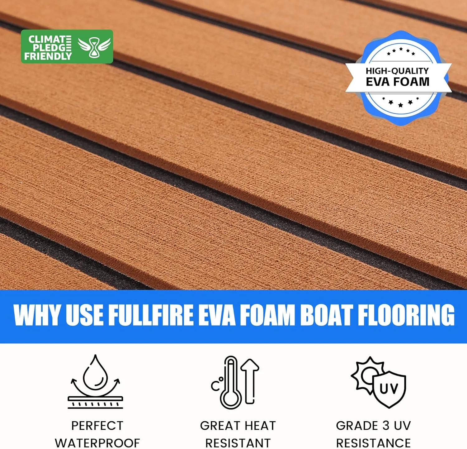 Fullfire Marine Flooring for Boat, Boat Flooring EVA Foam Decking Sheet Faux Teak Boat Floor with Self-Adhesive Backing Non-Slip Carpet for Jon Boats Yacht Kayak RV Floor 94"x47"/24"/16"