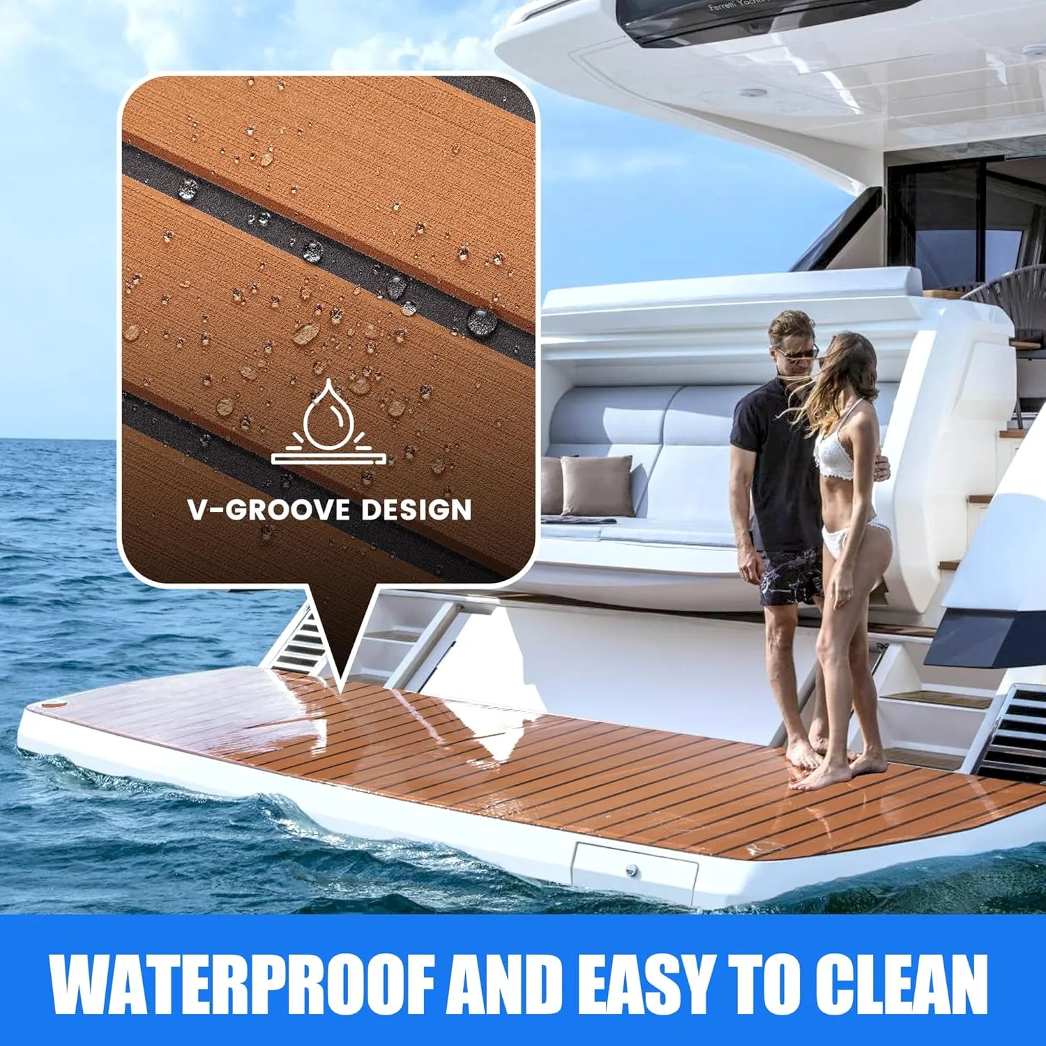 Fullfire Marine Flooring for Boat, Boat Flooring EVA Foam Decking Sheet Faux Teak Boat Floor with Self-Adhesive Backing Non-Slip Carpet for Jon Boats Yacht Kayak RV Floor 94"x47"/24"/16"