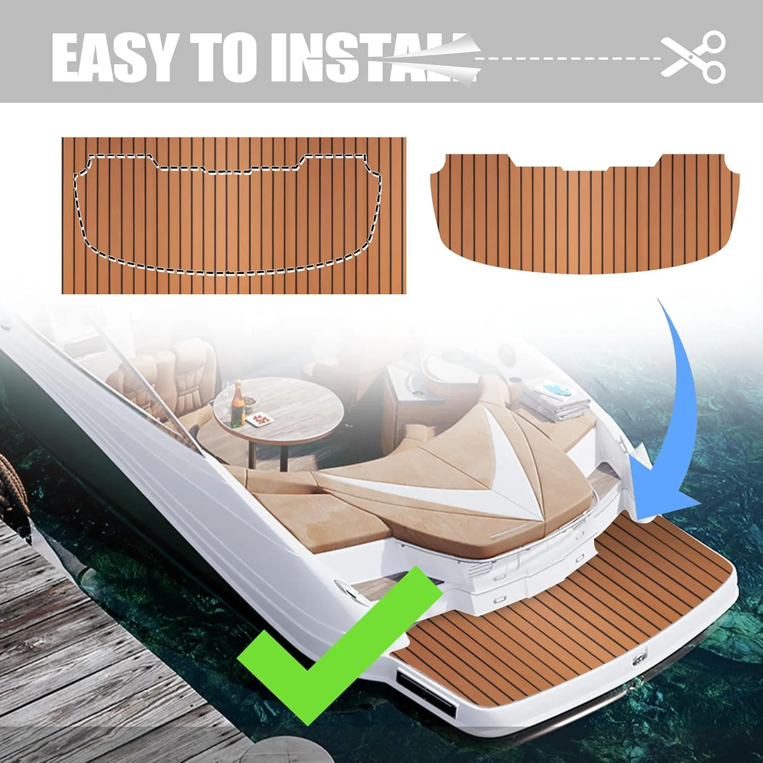 Fullfire Marine Flooring for Boat, Boat Flooring EVA Foam Decking Sheet Faux Teak Boat Floor with Self-Adhesive Backing Non-Slip Carpet for Jon Boats Yacht Kayak RV Floor 94"x47"/24"/16"