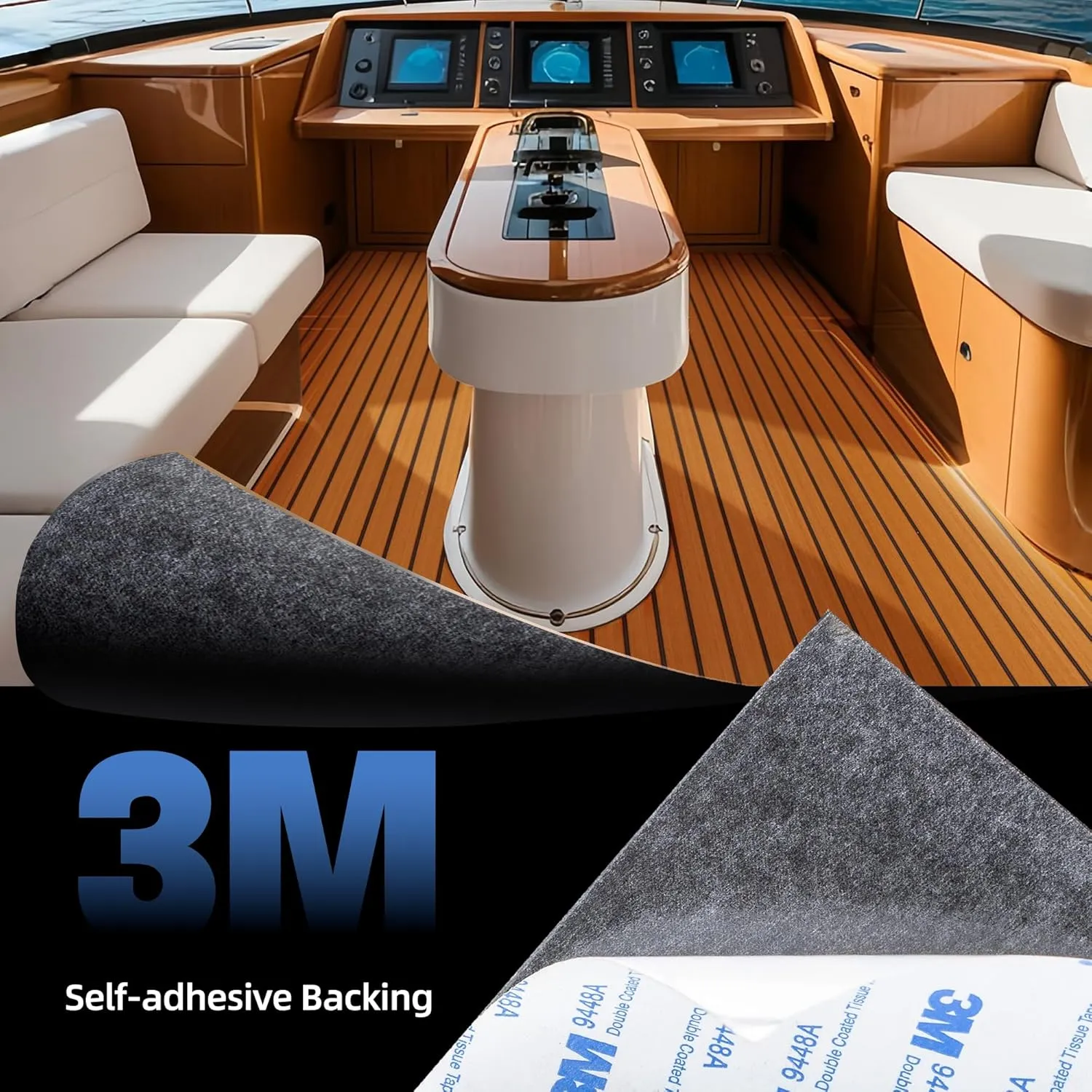 Fullfire Marine Flooring for Boat, Boat Flooring EVA Foam Decking Sheet Faux Teak Boat Floor with Self-Adhesive Backing Non-Slip Carpet for Jon Boats Yacht Kayak RV Floor 94"x47"/24"/16"