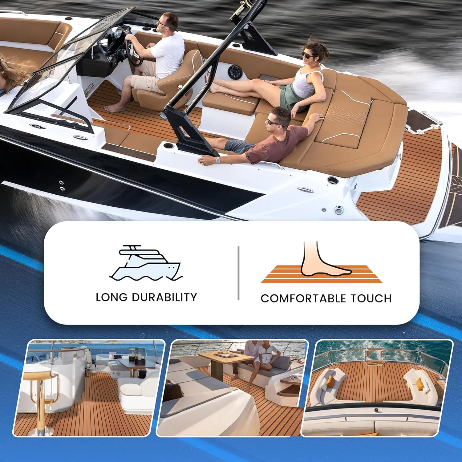 Fullfire Marine Flooring for Boat, Boat Flooring EVA Foam Decking Sheet Faux Teak Boat Floor with Self-Adhesive Backing Non-Slip Carpet for Jon Boats Yacht Kayak RV Floor 94"x47"/24"/16"