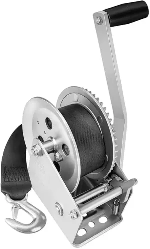 Fulton 142305 Boat Trailer Winch with 20 Foot Winch Strap with Hook, 1,800 lbs. Capacity, Single-Speed Hand Crank Winch, Solid Drum Gear System