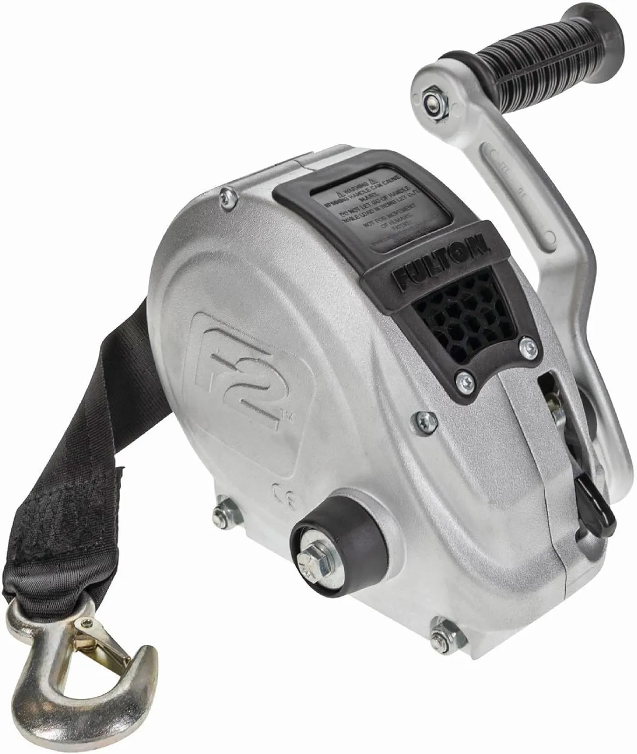 Fulton FW16000101 F2 Boat Trailer Winch with 20 Foot Winch Strap with Hook, 1,600 lbs. Capacity, Single-Speed Hand Crank Winch, Dual Gear Drum System