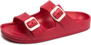 FUNKYMONKEY Women's Comfort Slides Double Buckle Adjustable Plastics Flat Sandals