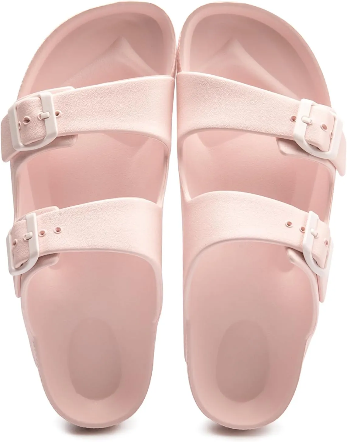 FUNKYMONKEY Women's Comfort Slides Double Buckle Adjustable Plastics Flat Sandals