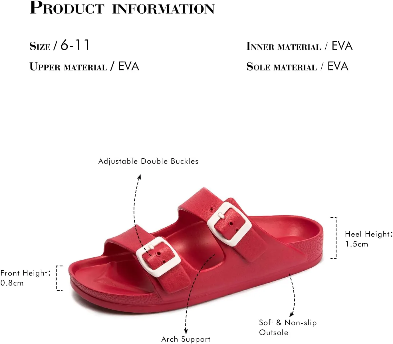 FUNKYMONKEY Women's Comfort Slides Double Buckle Adjustable Plastics Flat Sandals
